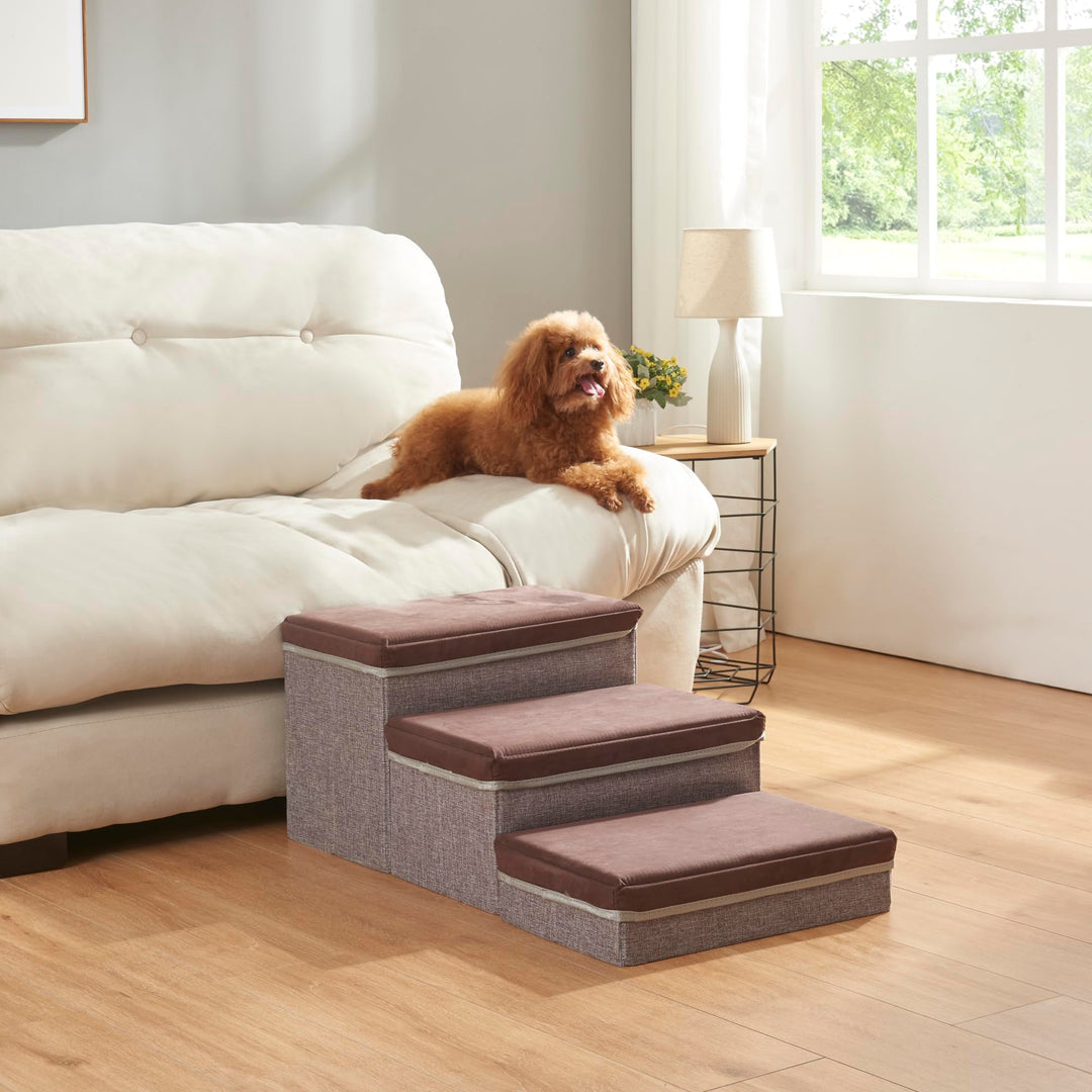 [en.casa] Hundetreppe Vojens mit Stauraum 75x40x30 cm Braun/Grau | Hunderampe, Katzentreppe, Haustie