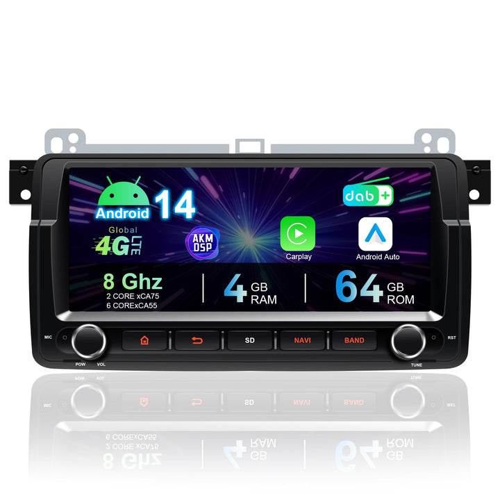8.8'' Android 14 Car Stereo for BMW E46 M3 / Rover 75 / MG ZT | 1 DIN In-Dash Radio with Wireless Ca