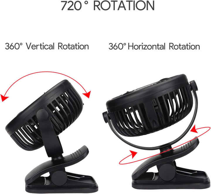 Mini USB Ventilator, Tragbarer Clip Tischventilator mit 3000mAh Wiederaufladbare Batterie, 3 Geschwi