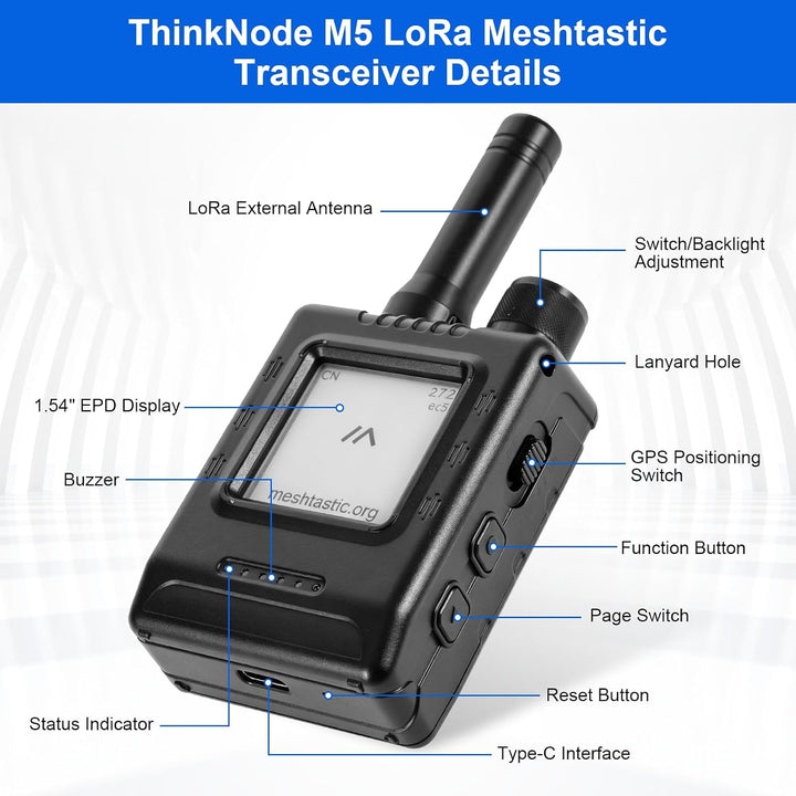 ThinkNode M5 LoRa Meshtastic Transceiver mit GPS und ESP32-S3 mit 1,54 Zoll EPD Bildschirm und Hülle