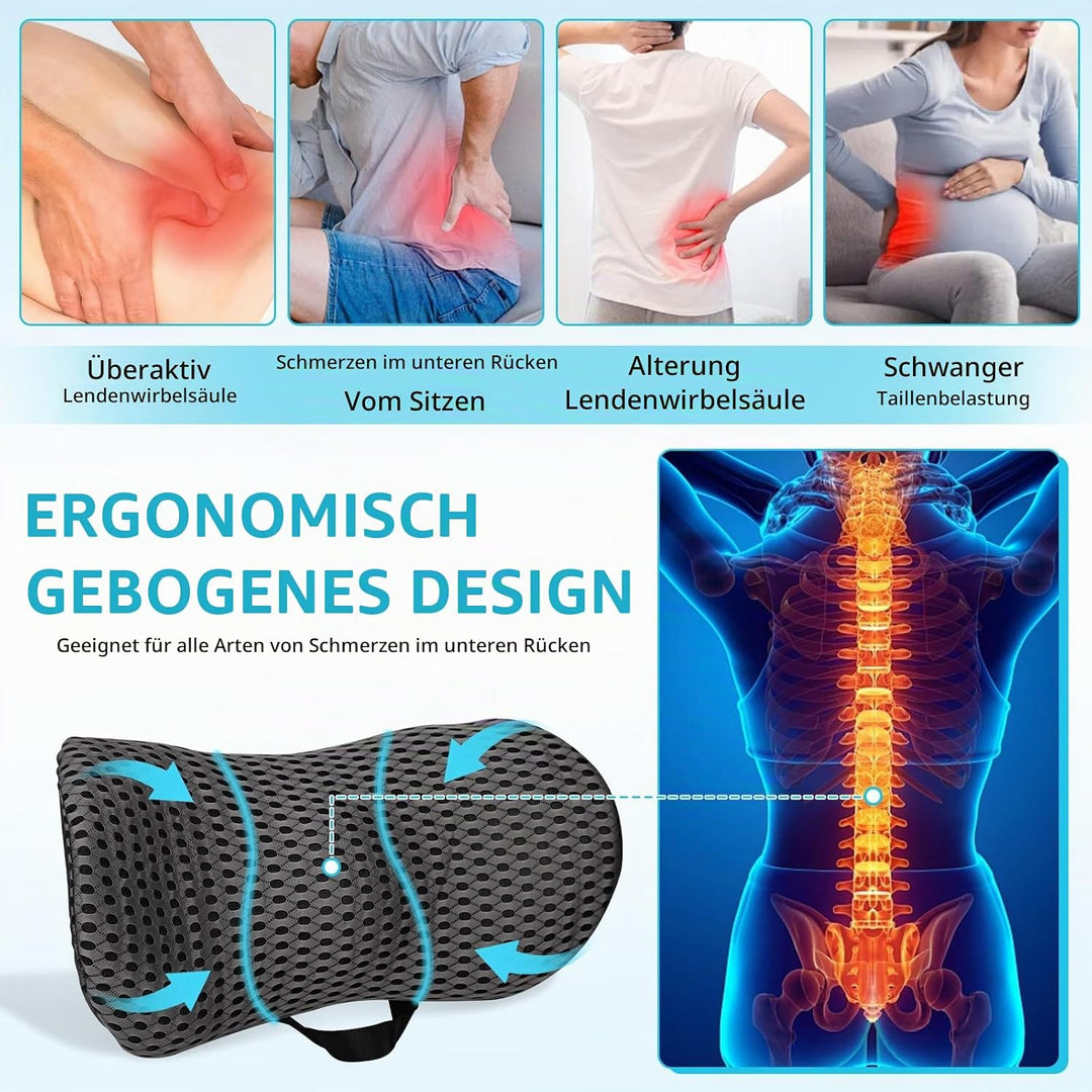 Memory Foam Lendenkissen,Ergonomisches Rückenkissen,Lendenwirbelkissen mit atmaksaktivem Bezug &amp; ver