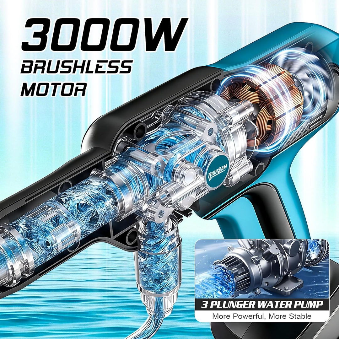 Akku Hochdruckreiniger, 3000W Bürstenloser Motor 3-Gang-Modus Max 120Bar, Mobiler Hochdruckreiniger