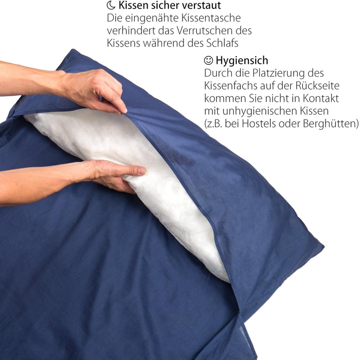 Outdoro Hüttenschlafsack, Ultra-Leichter Reise-Schlafsack - nur 350 g aus Reiner Baumwolle mit Kisse