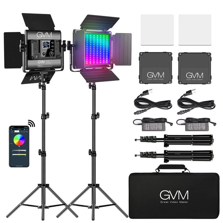 GVM LED Videoleuchte mit Stativ, APP Steuerung 800D RGB Videolicht led, dimmbares 3200-5600K LED Stu