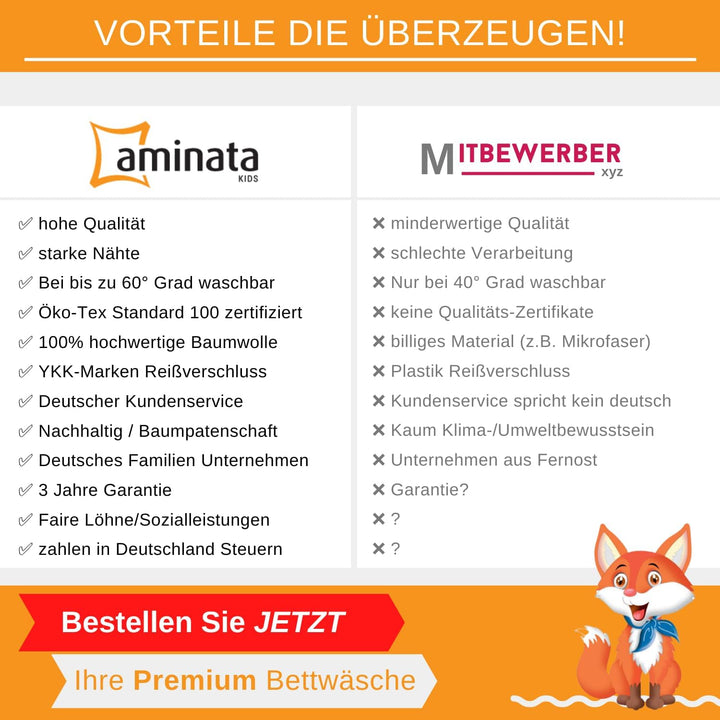 Aminata kids Bettwäsche 135x200 Kinder Mädchen Baumwolle Einhorn beige Wende-Kinder-Bettwäsche-Set R