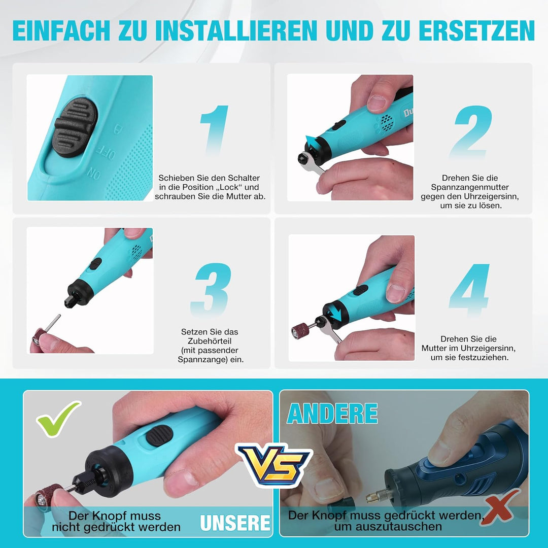 DURATECH 3,6V Akku Multifunktionswerkzeug, Kabellos Rotationswerkzeug mit 135 Zubehörteilen, 6 Gesch