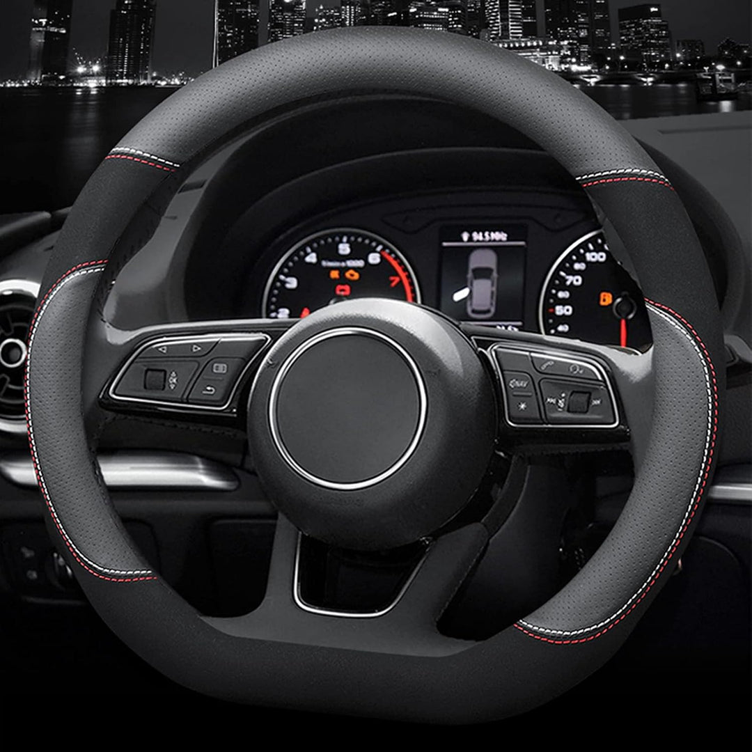Ergocar D-Form Auto Lenkradbezug Rutschfester Auto Sport Lenkradschutz Mikrofaser Leder mit Atmungsa