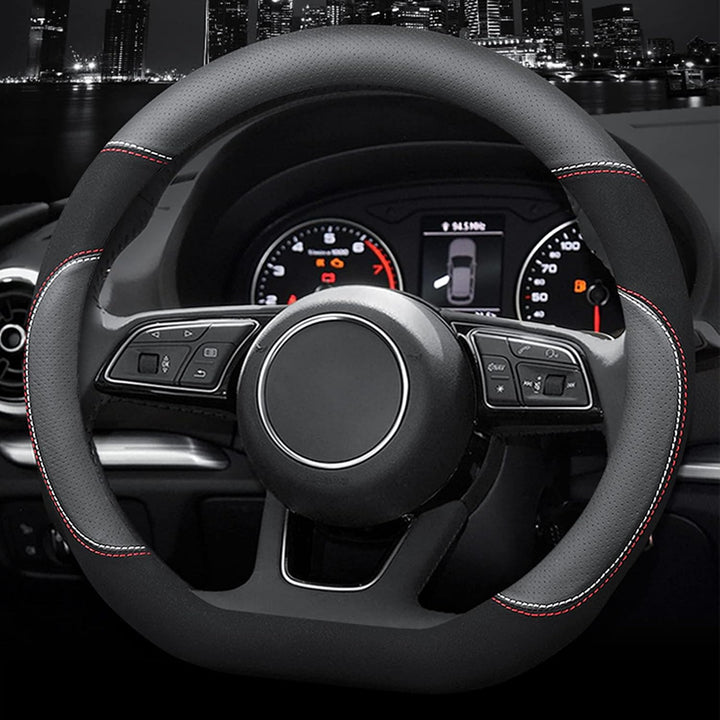 Ergocar D-Form Auto Lenkradbezug Rutschfester Auto Sport Lenkradschutz Mikrofaser Leder mit Atmungsa
