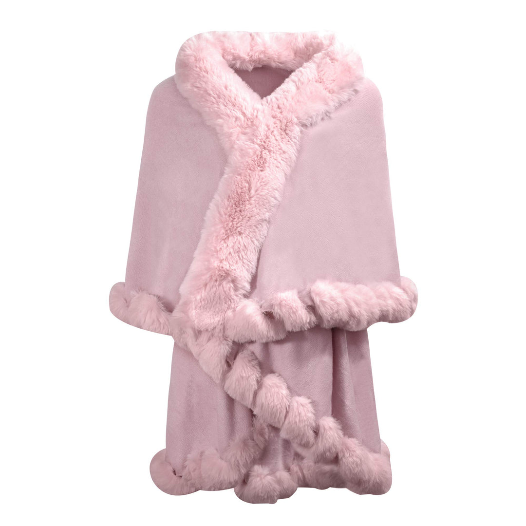 ZLYC Damen Winter Kunstpelz Poncho Strick Schal Stola Warm Cape Cardigan Normal Hellrosa, Normal Hel