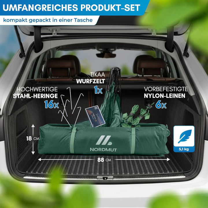 NORDMUT® Wurfzelt 2-4 Personen für blitzschnellen Aufbau – Pop Up Zelt 2-4 Personen wasserdicht &amp; UV