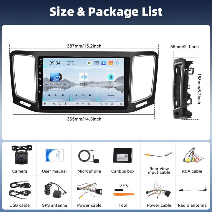 8 Core Qualcomm Android 15 4+64G Autoradio für Volkswagen Sharan 2012-2018, 9 "Touchscreen Radio mit