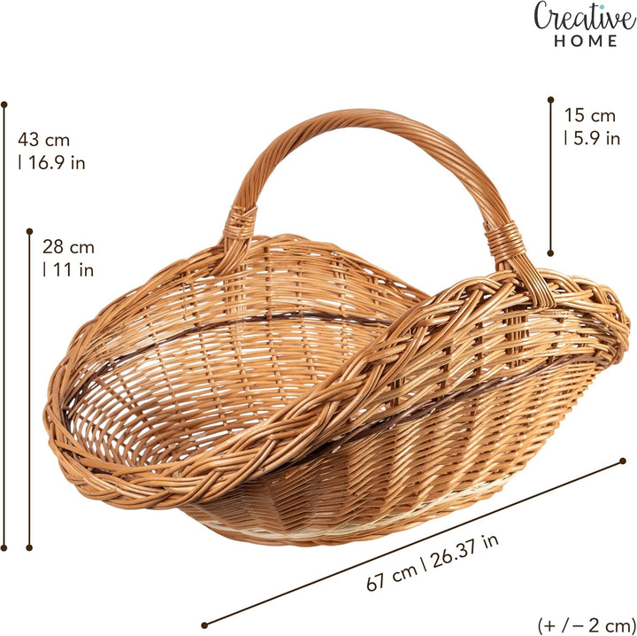 Creative Home Gross Holztrage Rattan Kaminholzkorb Kaminkorb Tragekorb | 67 x 41 x 43 cm | Aufbewahr