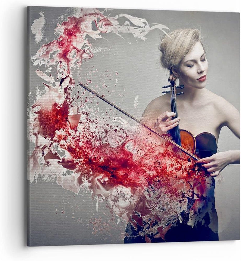 Bilder auf Leinwand 70x70cm Leinwandbild Frau Violine Musik Instrument Gross Wanddeko Bild Schlafzim