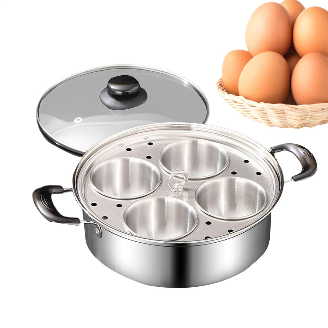 Eierwildererpfanne - Edelstahl 4 Tasse Eierkocher für Küche | Langlebige rostbeständige Dampfschirme