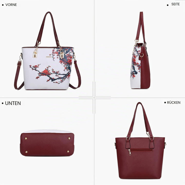 2E-youth Damen Set Tote Handtasche Umhängetasche Geldbörse 1e Weiss & Rot, 1e Weiss & Rot
