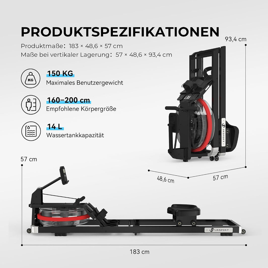 RE1 Wasser-Rudergerät klappbar mit 14-L-Wassertank für Zuhause | Kinomap-kompatibel, LCD-Display, st