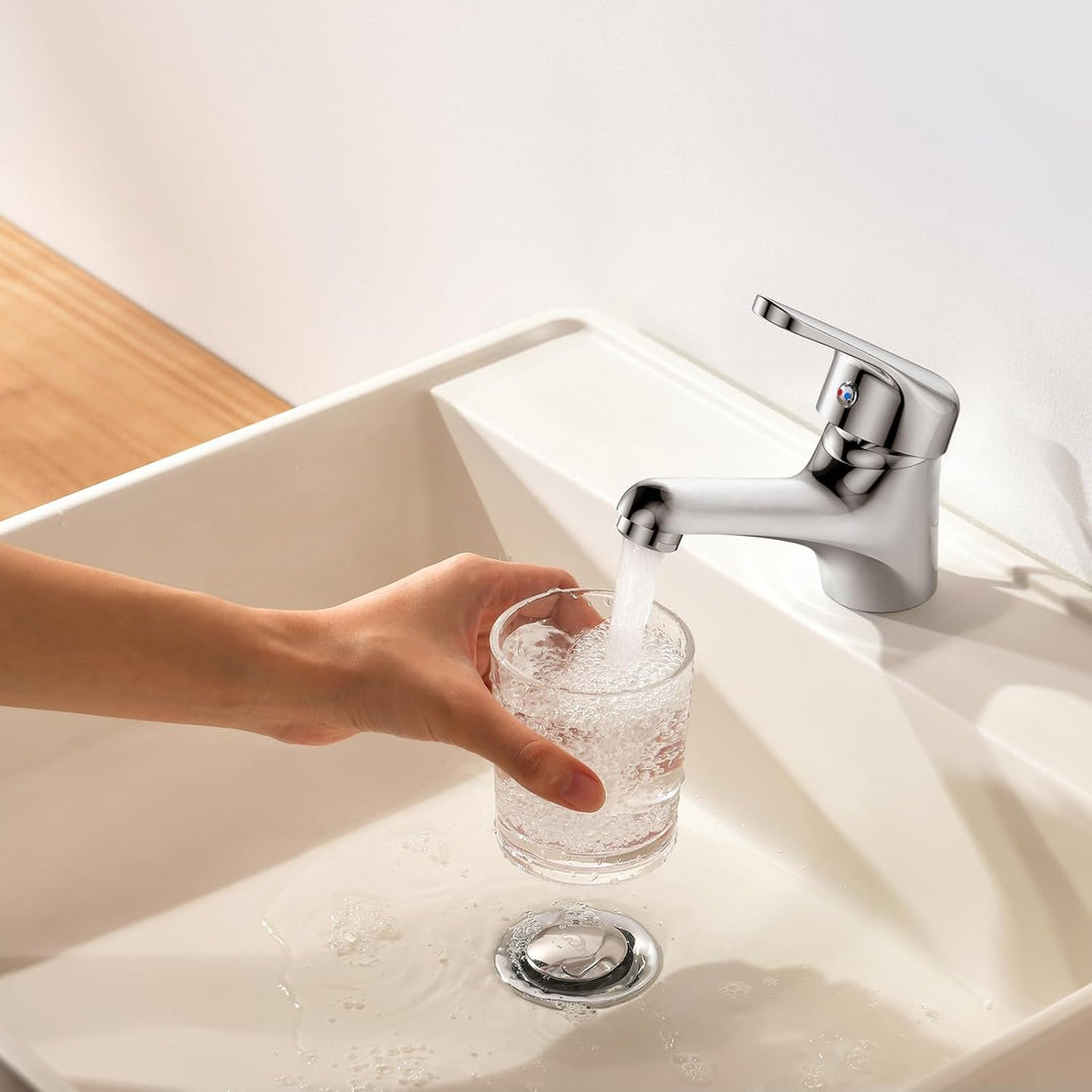 Auralum Wasserhahn Bad Klein, Waschtischarmatur ohne Ablaufgarnitur, Chrom Einhandmischer Waschbecke