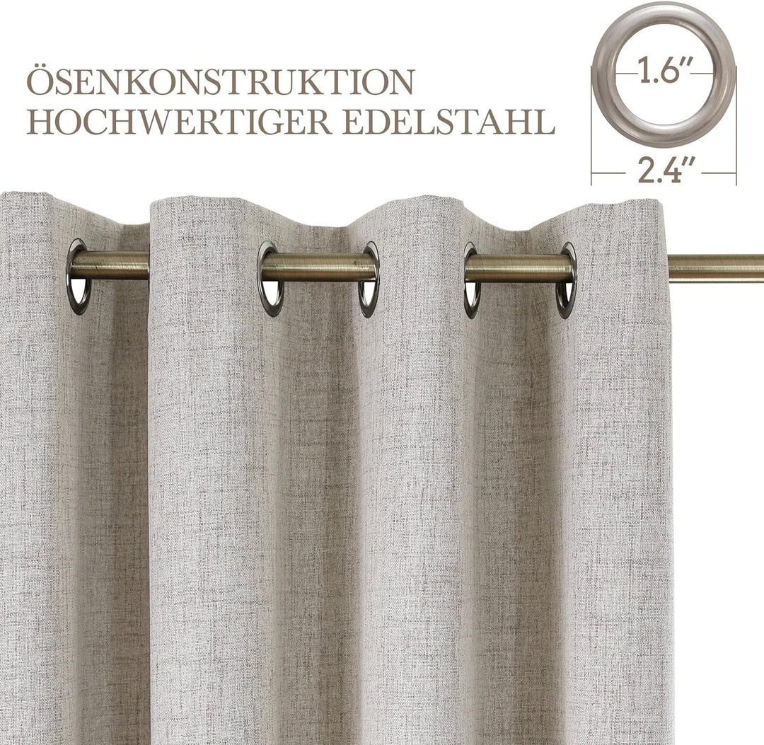 CUCRAF Leinenoptik 100% Blickdicht Vorhänge mit Ösen Wärmeisolierte Schlafzimmer Vorhänge mit Beschi