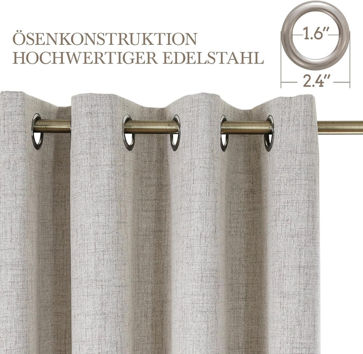 CUCRAF Leinenoptik 100% Blickdicht Vorhänge mit Ösen Wärmeisolierte Schlafzimmer Vorhänge mit Beschi