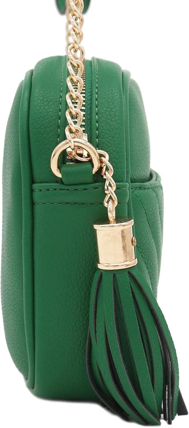 FashionPuzzle Chevron gesteppte Crossbody-Kameratasche mit Kettenriemen und Quaste Kelly, Grün, Kell