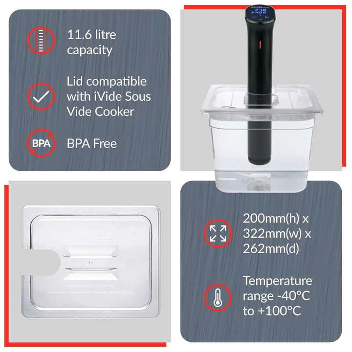 SousVideTools Behälter aus Polycarbonat, 11,6 l, mit Deckel passend für den Sous-Vide-Stick von Anov