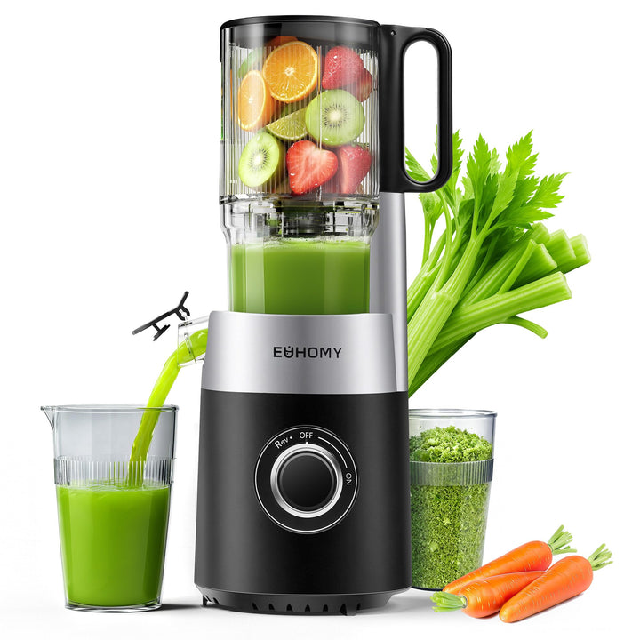 EUHOMY Entsafter, Slow Juicer für Ganze Gemüse und Obst, 135 mm grossem Einfüllschacht 1,8 L Füllvol