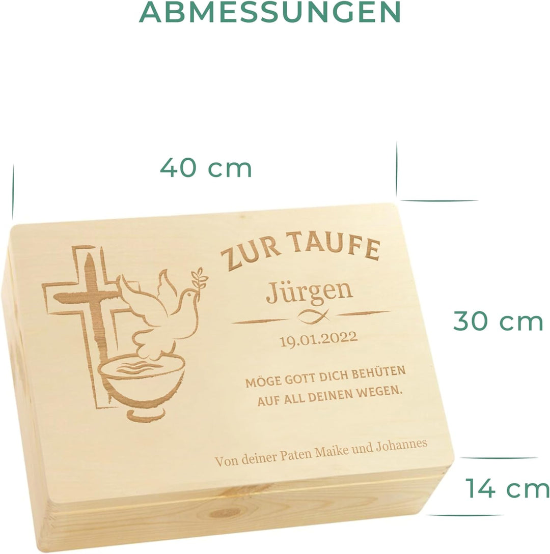 LAUBLUST Holzkiste mit Gravur - Personalisiert mit Name | Datum | WIDMUNG - Natur Grösse L - Frieden
