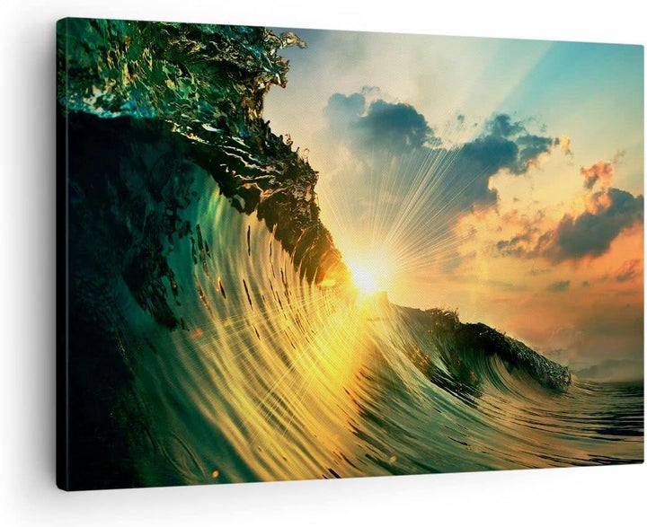 Bilder auf Leinwand Meer Welle Wasser Leinwandbild mit Rahmen 70x50cm Wandbilder Dekoration Wohnzimm