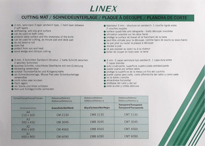 Linex Schneidematte A1 60x90cm, mit mm-Raster, selbstheilende Schnittfläche, grün, A1
