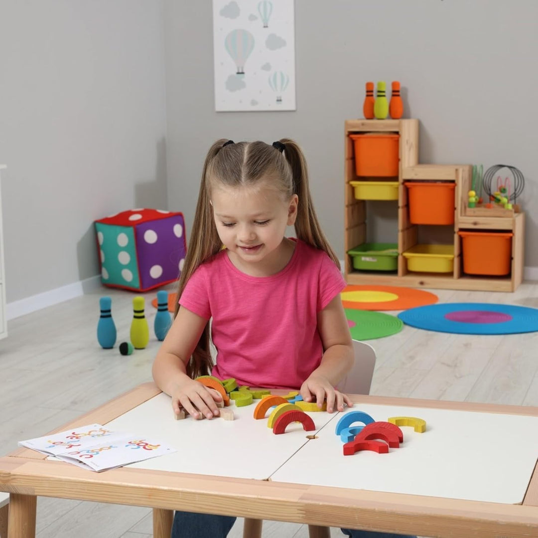 Holz-Mosaik Balancierspiel 24 Regenbogen-Halbkreise | Montessori Lernspielzeug zur Förderung von Fei