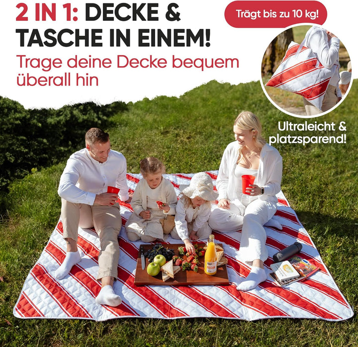 Picknickdecke wasserdicht 150x200cm isoliert & gepolstert - Stranddecke sandfrei – ideal für Camping