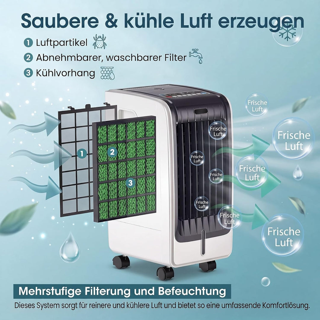 GYMAX 3 in 1 Mobiles Klimagerät, Luftkühler mit Kühlen, Ventilator, Luftreinigung &amp; Luftbefeuchter,