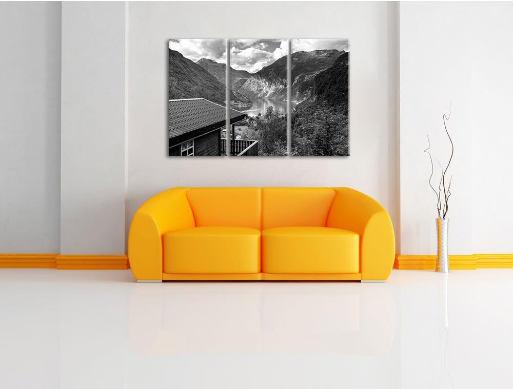 Pixxprint Hütte in Umgebung als Leinwandbild | Grösse: 3 Teilig (120x80) | Wandbild| Kunstdruck | fe