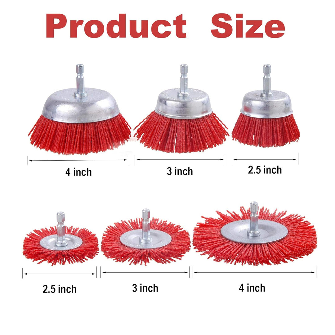 Rocaris 10 Pack Nylon Filament Abrasive Wire Brush Wheel & Cup Brush Set with 1/4 Inch Hex Shank, fo