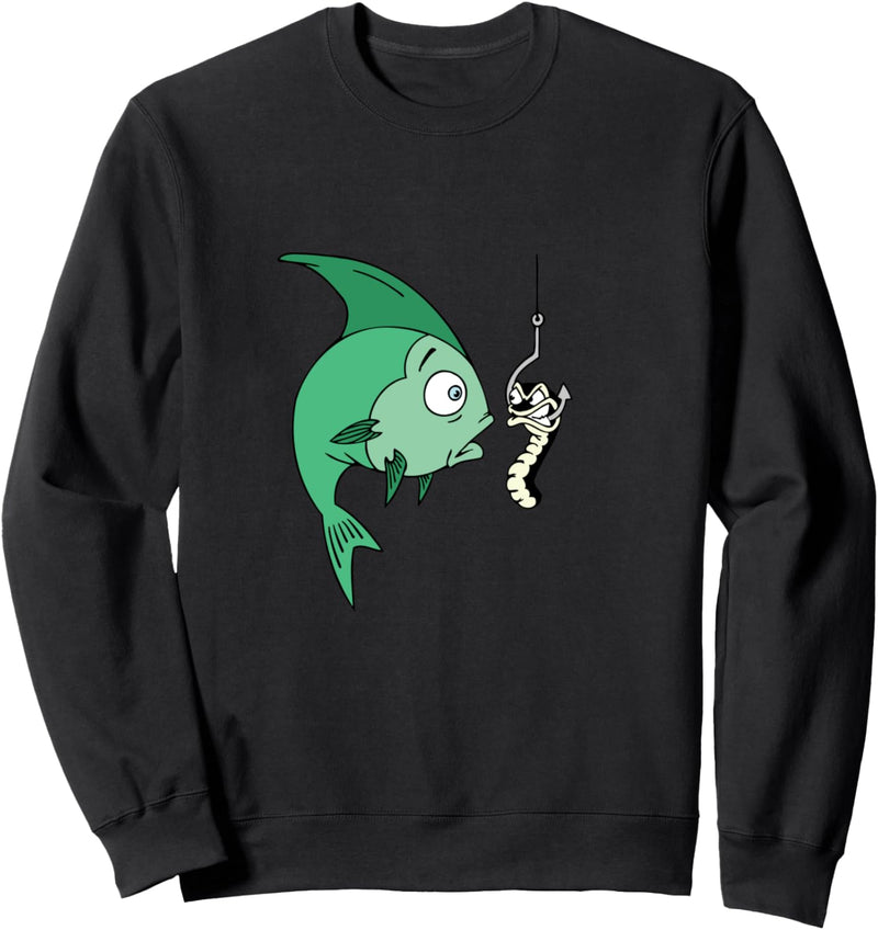 Cartoon-Fisch mit Wurmköder Sweatshirt