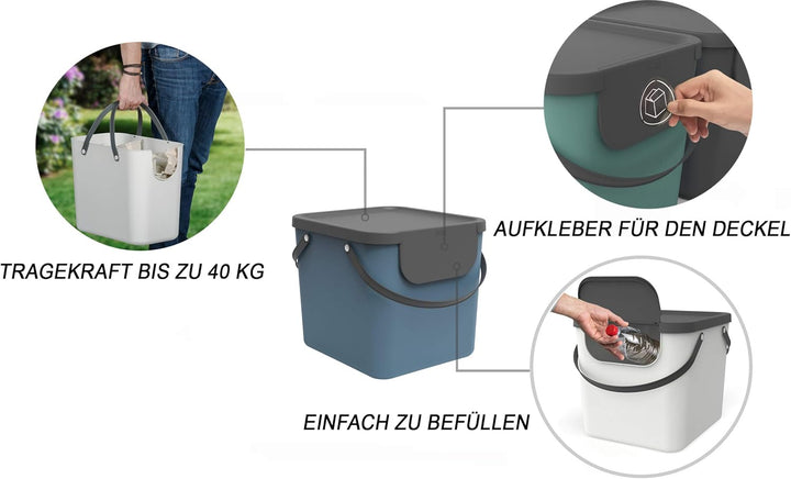 Rotho Albula Mülltrennungssystem 40l für die Küche, Kunststoff (PP), blau/anthrazit, Blau/Anthrazit