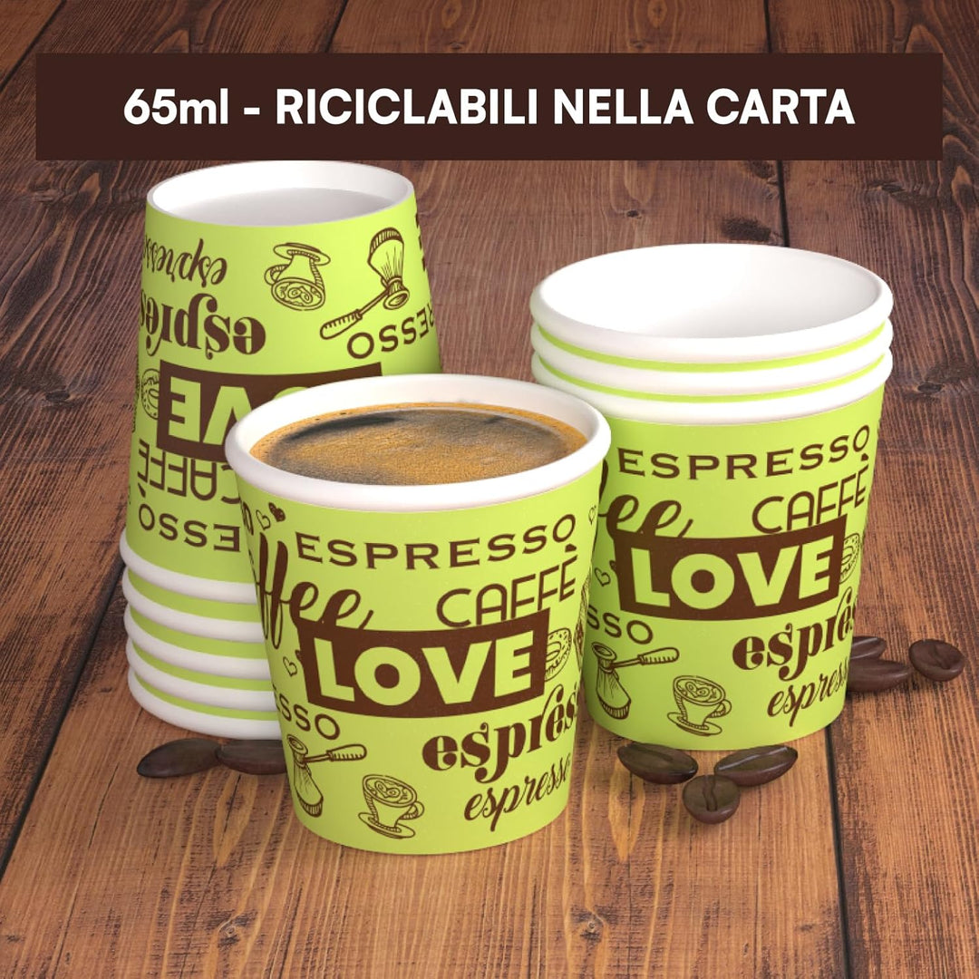 LoveGreenCUP 1000 Kaffeebecher aus Papier, 65 ml, umweltfreundlich, biologisch abbaubar, Einwegbeche