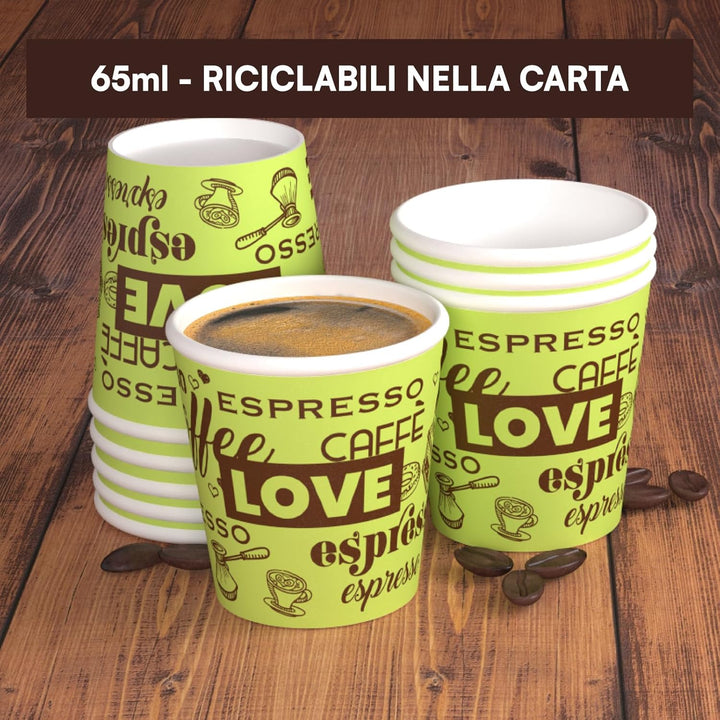 LoveGreenCUP 1000 Kaffeebecher aus Papier, 65 ml, umweltfreundlich, biologisch abbaubar, Einwegbeche