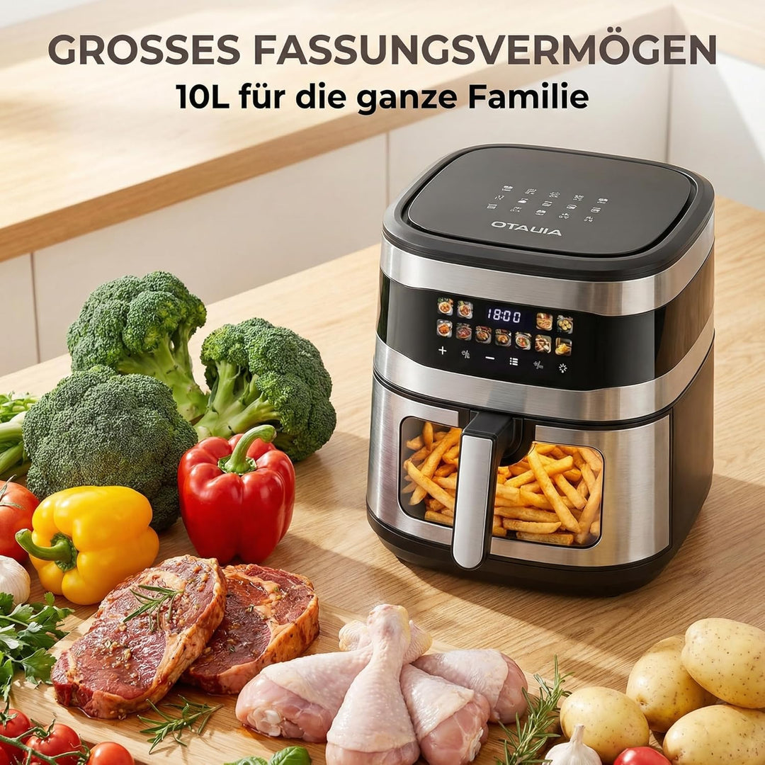 Airfryer Heissluftfritteuse, 10 Liter XXL Air Fryer, 11in1 Heissluftfritteuse, LED-Display mit Senso