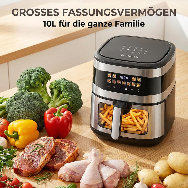 Airfryer Heissluftfritteuse, 10 Liter XXL Air Fryer, 11in1 Heissluftfritteuse, LED-Display mit Senso