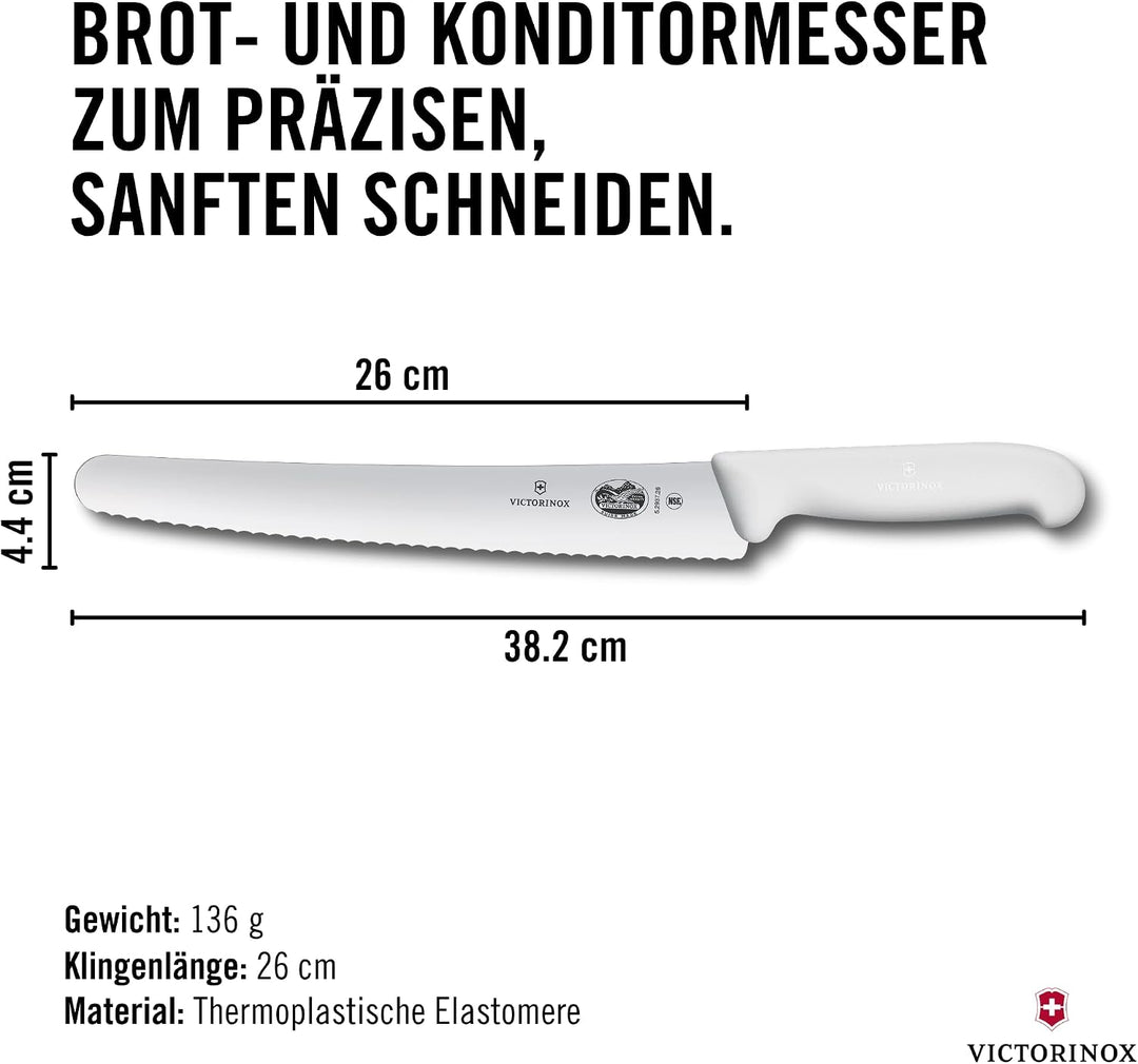 Victorinox Fibrox Konditorsäge mit Wellenschliff, Langes Küchenmesser für Kuchen und Backwaren, 26 c