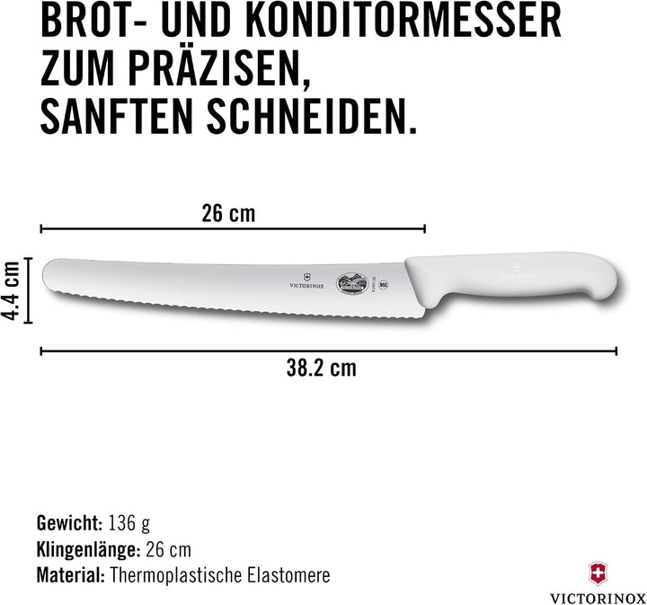 Victorinox Fibrox Konditorsäge mit Wellenschliff, Langes Küchenmesser für Kuchen und Backwaren, 26 c