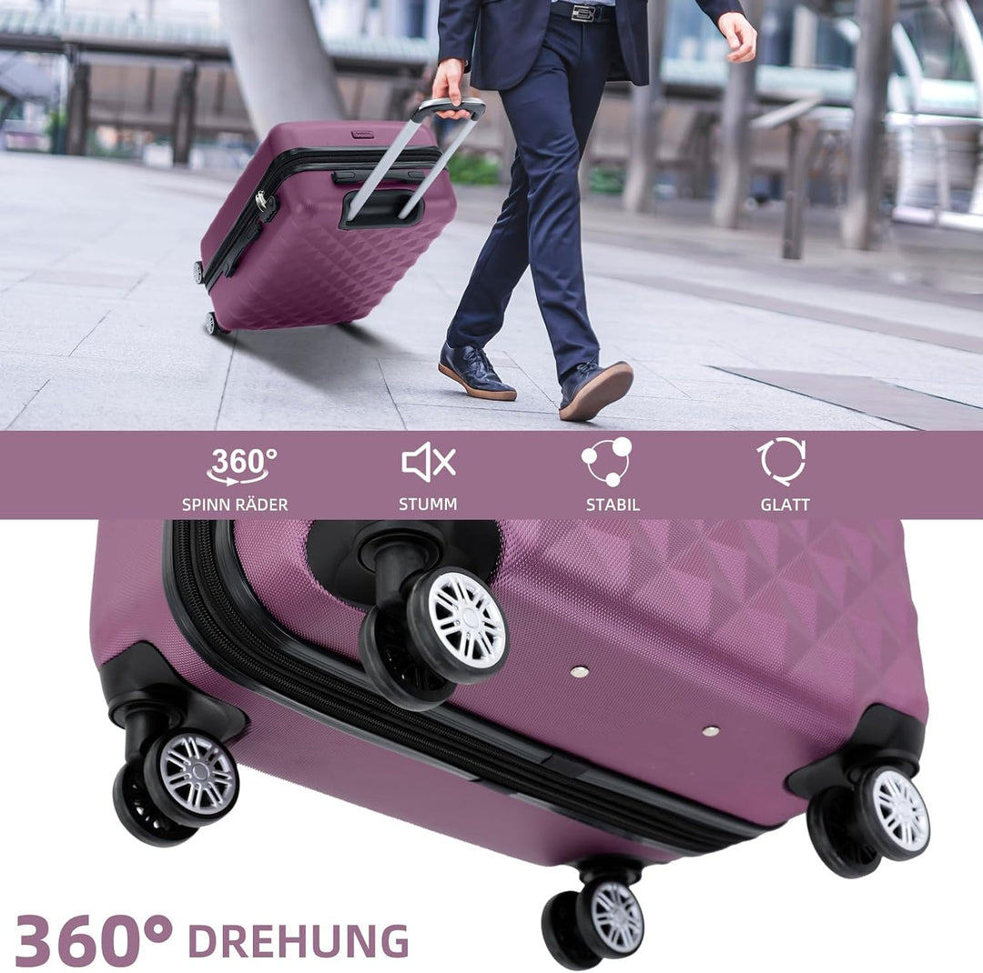 BEIBYE Zwillingsrollen 2066 Hartschale Trolley Koffer Reisekoffer Gepäck M-L-XL-Set (Violett, L) Vio