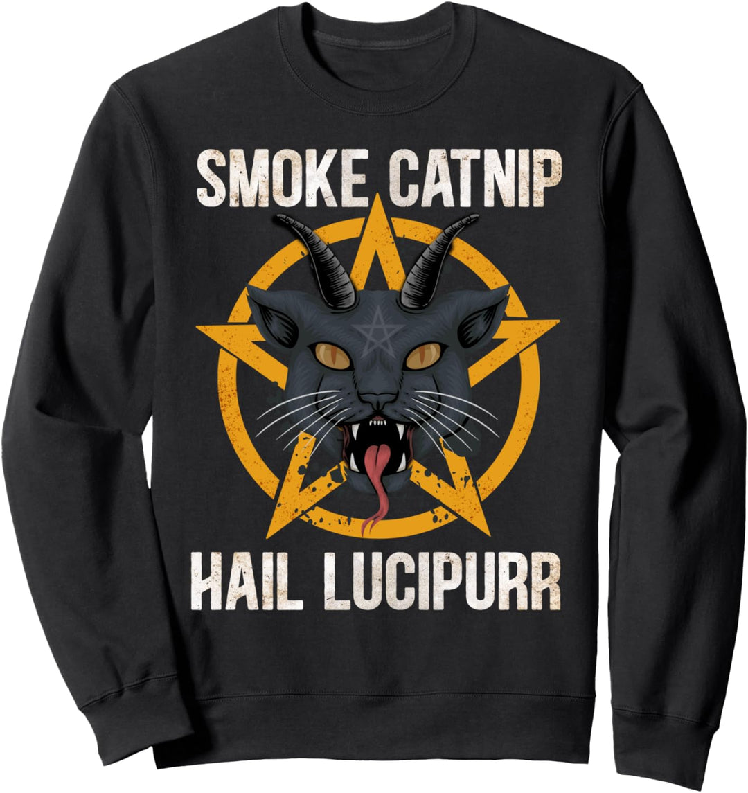 Smoke Catnip Hail Lucipurr Metal Cat Katze Satan Goth Meme Sweatshirt