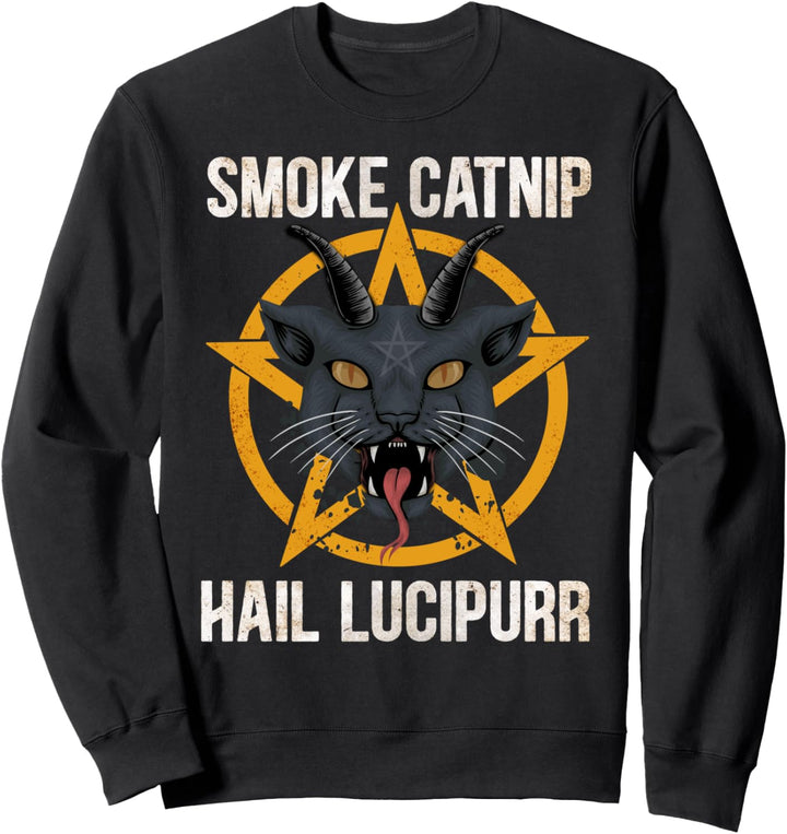 Smoke Catnip Hail Lucipurr Metal Cat Katze Satan Goth Meme Sweatshirt