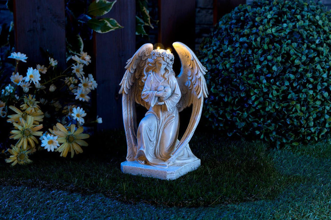 Lunartec Engel: Kniende Solar-LED-Schutzengel-Figur, 24,5 cm, für innen & aussen (LED Engel für auss
