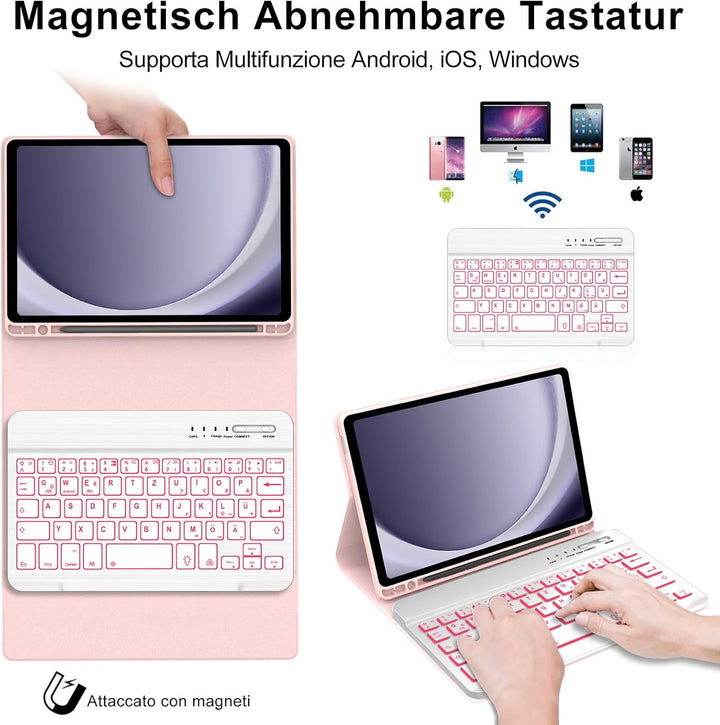 IVEOPPE Hülle mit Tastatur für Samsung Galaxy Tab A9 8.7", Tastatur für Samsung Tablet A9 2023, Magn