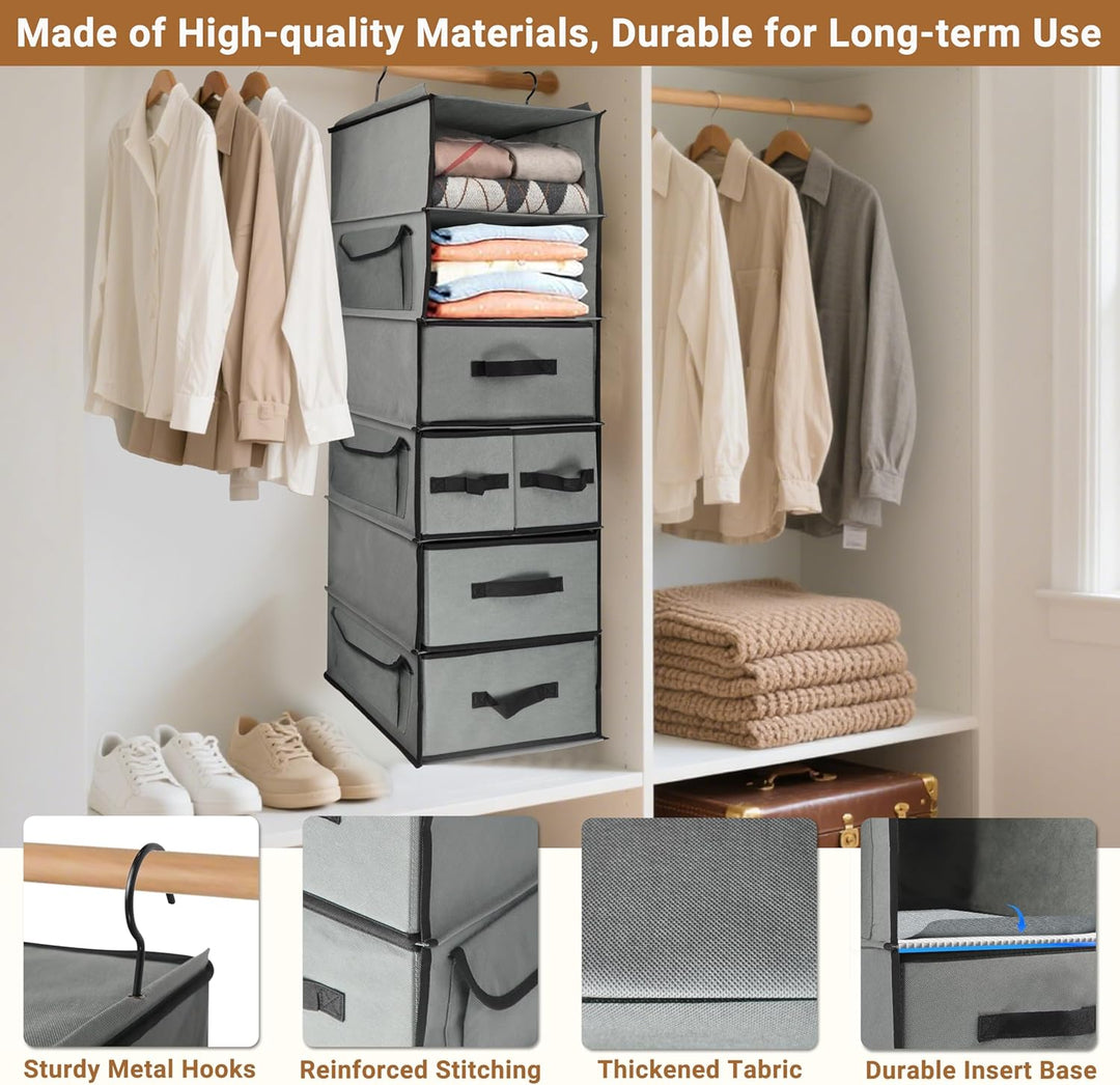 Aufhängende Regale mit 5 Schubladen und 3 Seitentaschen,Langlebiger Stoff hängende Schrank Organizer