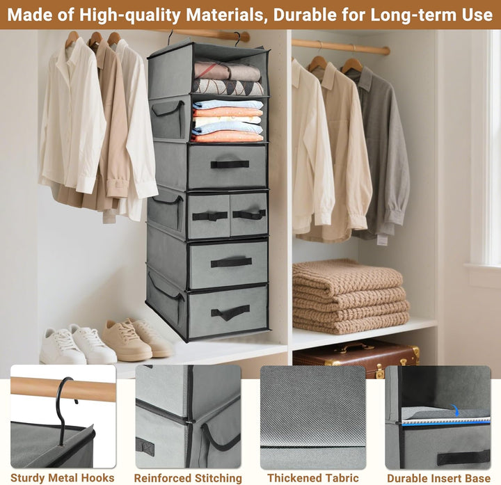 Aufhängende Regale mit 5 Schubladen und 3 Seitentaschen,Langlebiger Stoff hängende Schrank Organizer