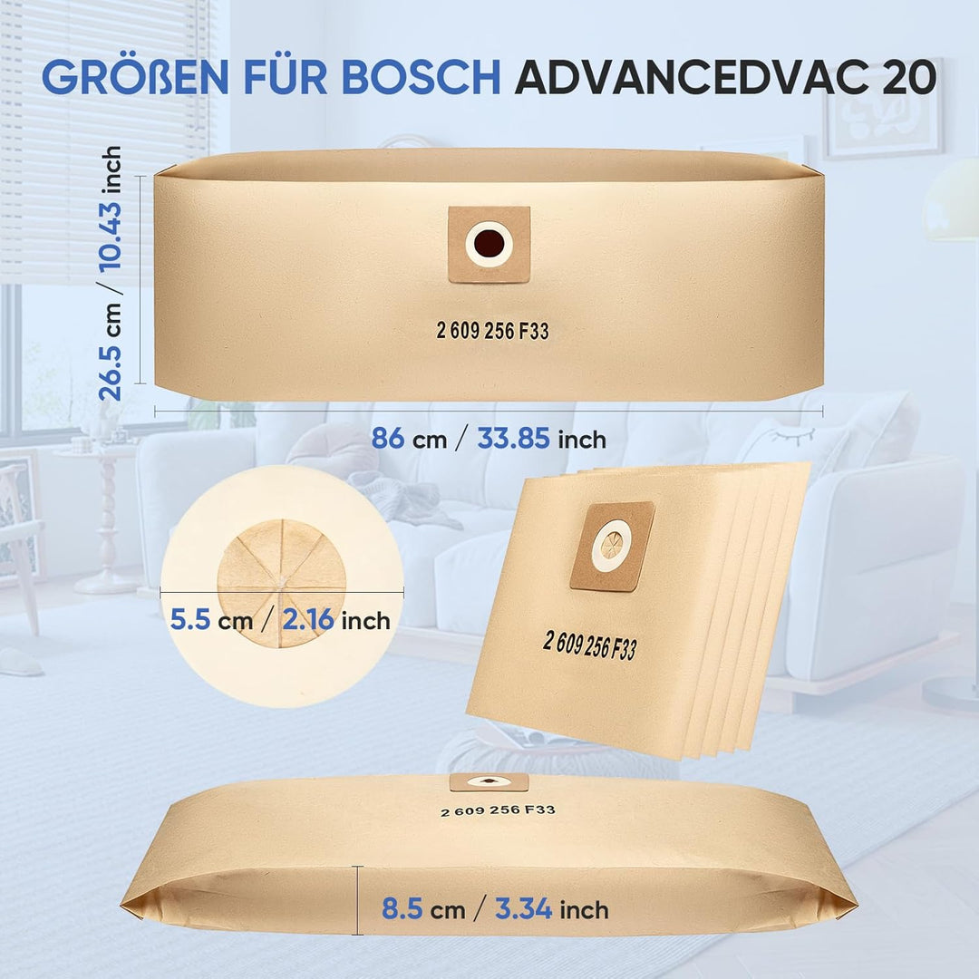 20 x Papierfilterbeutel Zubehör für Bosch Nass- und Trocken Staubsauger AdvancedVac 20 Staubsaugerbe